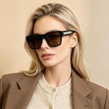Gucci GG2072SA Black Square Shades Silver Arm Brown 52-22-145 picture