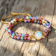 Opal Charm Galaxy Jasper Beads Hand Braided Healing Boho Style Women Bracelet picture