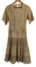 Sumeer 1990s VTG Rayon Prairie Dress Olive Made USA Boho Romantic Cottagecore picture