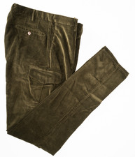 INCOTEX Green Cargo Dress Pants Cotton Corduroy Tapered Fit Flat Front 34 EU 50 picture