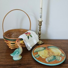 Vtg Home Decor Lot Longaberger Candlestick Napkins Di Panano Trivet Cottagecore  picture