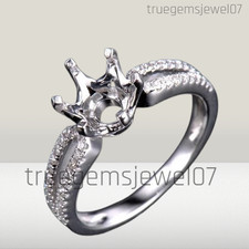 Elegant Round Cut 6.5MM Halo Design Semi-Mount Engagement Ring Sterling Silver picture