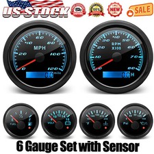 6 Gauge Set 85mm GPS Speedometer 120MPH&Tacho 8000RPM&52MM Fuel/Oil/Temp/Volt US picture