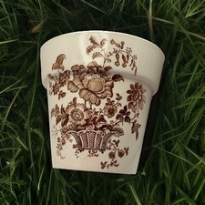 VTG Royal Crownford England Charlotte Brown Transfer ware Cachepot Planter 5 in picture