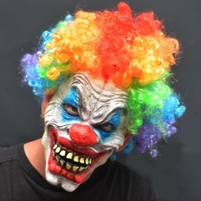 Scary Halloween Clown Mask with Hair Costume Party Cosplay Rainbow Hair Clown picture