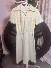 VTG 70s The Stroller Pastel Chevron Midi Dress Collared Short Sleeve Day Dress M picture