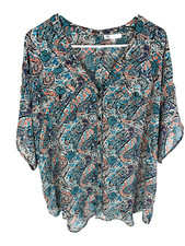DANIEL RAINN Blouse Size XL Blue Pink Floral Button Back Preppy Beach Top Vacay picture