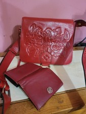 Patricia Nash Red Leather Crossbody Bag with Matching Wallet picture