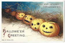 Atq Clapsaddle Halloween Card Pumpkin Patch Jack-o-Lanterns JOLs Unposted picture