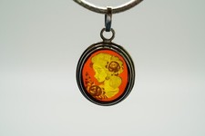 Vintage Sterling Silver Carved Amber Left Facing Cameo Pendant Omega Chain JB26 picture