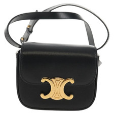 CELINE Mini Triomphe Shoulder Bag – Black Leather – Gold Hardware  picture