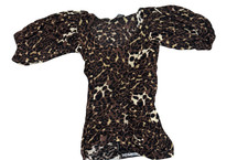 Vintage Metrostyle Brown Leopard Animal Print Puff Sleeve Ruched Top Size Medium picture