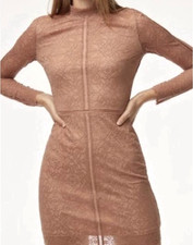 Aritzia Wilfred Dress Womens 2 Beige Tan Lace Long Sleeve Janvry Mini Mock Neck picture