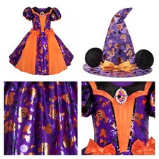 Disney Store Minnie Mouse Halloween Girl's Witch Costume Dress & Hat NEW Pumpkin picture
