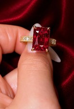 Premium 3.20Ct Emerald 1.50Ct Cut Red Ruby Bezel Ring Solid 14K Yellow Gold picture