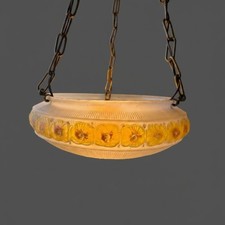 Rare Antique Chrysanthemum Flowers Embossed Glass Ceiling Light Lamp Shade  picture