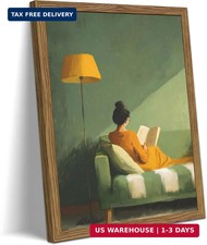 Minimalist Green Wall Art Reading Woman Portrait - Vintage European Style Canvas picture