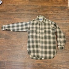 Vintage Pendelton Wool Shirt. Soft Green Plaid. USA size 15.5 Neck picture