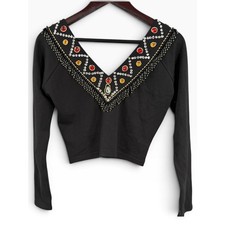 Vintage Contempo Casuals Black Beaded Sequin Cropped Top Size Large 80s 90s picture