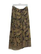 Vtg Emanuel Ungaro Womens M Brown Black Paisley Silk Faux Wrap Midi Skirt 30