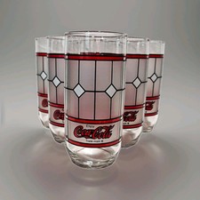 Vintage Frosted Tiffany Style Coca-Cola Drinking Glass Set of 6-Never Used picture