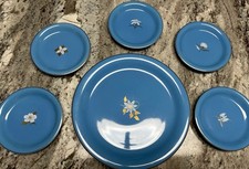 Beautiful Japanese Tachikichi Turquoise Floral Platter/5 Dessert Plates Vintage picture
