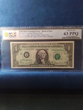 $1 1977 A Full Offset Printing Error-Back To Face,  Choice UNC 63 PPQ. picture