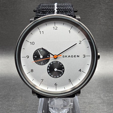 Skagen Hald Watch Men 40mm Silver Dial Black Tone Date Round SKW6188 New Battery picture