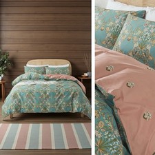 NEW Anthro Green Pink Reversible Floral King Boho Duvet Bedding Sham Case Set picture