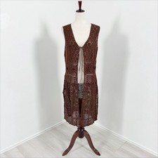 Vintage White Stag Sweater Womens Large Brown Crochet Knit Cardigan Boho Hippie picture