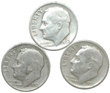 1952-P-D-S Roosevelt silver dime year mint set 3 coins nice average circulated picture