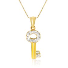 0.19ct Diamond Key Pendant Jewellery 18K Yellow Gold Vintage Ornament Gift Woman picture