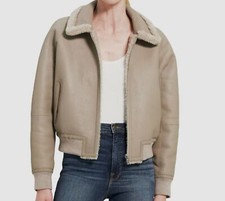 $2490 Theory Women's Beige Reversible Leather Shearling Jacket Petite Size P/0 picture