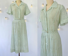1950s White and Green Polka Dot Pleated Shirtwaist Dress with Belt - Volup XXL picture