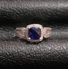 925 Sterling Silver Blue Cushion-Cut Halo Ring Signed P M Hallmark Size 8 picture