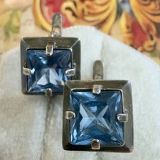 Superb Vintage Ukraine 925 Sterling Silver & Blue Spinel Earrings - #2118 picture