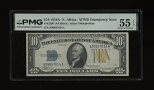 DBR 1934-A $10 North Africa Silver Fr. 2309 PMG 55 EPQ Serial A99857614A picture