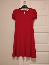 Amazon Essentials Raspberry Red A-Line Dress Ruched Sleeve Knit Size M picture