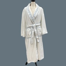 Pratesi Treccia White Egyptian Cotton Terry Robe Blue Chain Embroidery Womens M picture