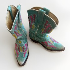 Y2K Corral Kids Western Cowboy Boots Turquoise Embroidered Mexico Size 13 picture