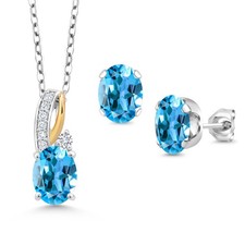 4.59 Ct Swiss Blue Topaz E-F Lab Grown Diamond 925 Silver and 10K Yellow Gold picture