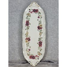 Vintage Zsolnay Hungary Hand Painted Floral Butterfly Sandwich Tray 17.5