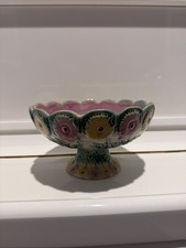 Antique 1880s Etruscan Majolica Daisy Pedestal Compote Bowl Stamped GSH Marked picture