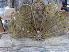 VTG Cameo Pierced Brass Fireplace Screen Peacock Fan Art DECO 38