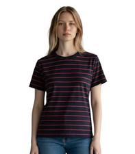 Madewell Women's S Striped Perfect Crewneck Tee Navy Red NWT picture