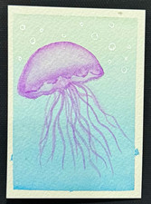 Sherrie Porter Original Watercolor ACEO “Lavender Drift” Jellyfish Signed 2026 picture