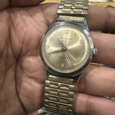 Vintage Caravelle Mens Watch M5 Swiss 34mm Gold Dial Wind Up Runs Bt Need Servcn picture