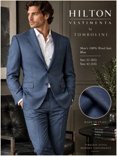 Hilton Vestimenta by Tombolini Men's 100% Wool Suit Blue Size 52 42 picture