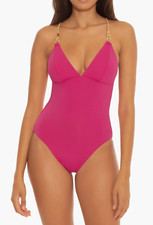 Becca by Rebecca Virtue L22823 Womens Pink Abigail Reversible One Piece Size L picture