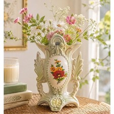 Vintage Brazilian Iridescent Lusterware Porcelain Floral Vase Art Nouvea 8.5